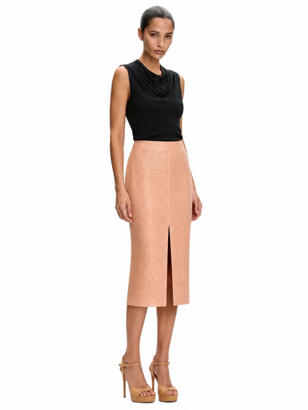 NWT Reiss Brooklyn Nude Midi Pencil Skirt w/Side Pockets & Embellishment | US 2